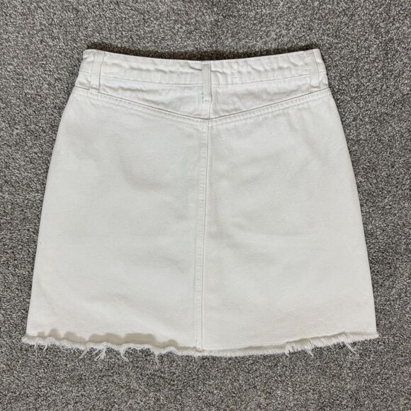Denim Co Skirt Womens 6 White Denim A-Line Mini Button Front Pockets Raw Hem - Picture 2 of 10